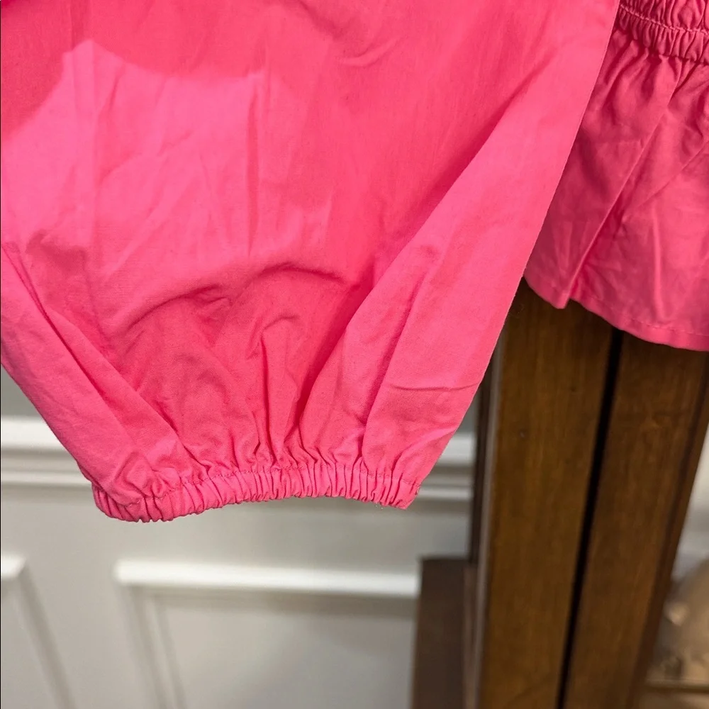 The Drop Smocked Square-Neck Ruffle Puff-Sleeve Blouse in Hot Pink - Picture 6 of 9